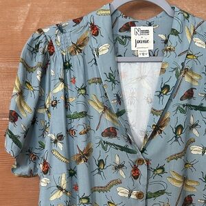 Joanie Blue Insect Print Buttondown Blouse- Natural History Museum Collection